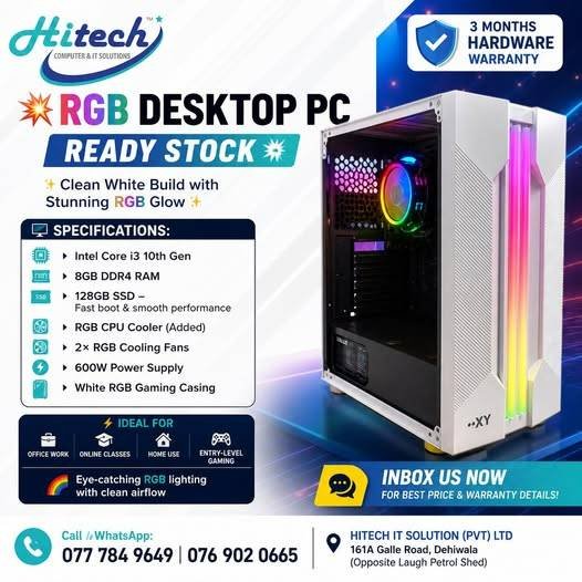 💥 RGB Desktop PC – Ready Stock 💥 ✨ Clean white build with RGB lighting ✨