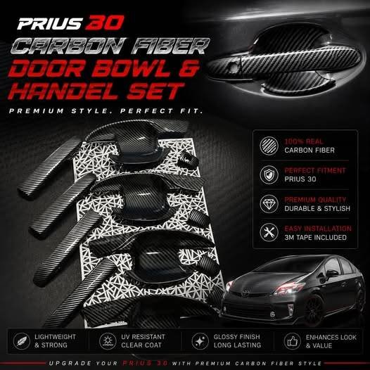Carbon Fiber Door Bowls & Handels For Toyota Prius XW30 2009-2015
